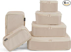 6 Set Compression Packing Cubes, Suitcase Storage Bags for Clothes and Travel Essentials (Classic Khaki)