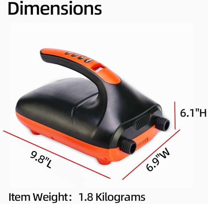 Tuomico 20PSI High Pressure SUP Electric Air Pump,Dual Stage Inflation Paddle Board Pump for Inflatable Stand Up Paddle Boards, Boats,Kayak,12V DC Car Connector