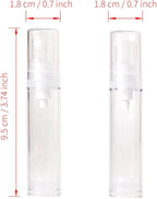 4Pcs 0.34 oz Airless Travel Pump Bottles - 3.7×0.7 inch Refillable Clear Cosmetic Containers Leak‑Resistant for Lotion Shampoo Serum（Spray+Lotion）