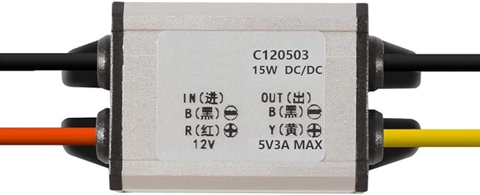 12V to 5V DC Converter Car Power Voltage, Waterproof DC 6.3-22V 12V Step Down to 5V 3A 15W Voltage Regulator Buck Converter Power Supply Step-Down Module Compatible with Vehicle Car Truck Volt