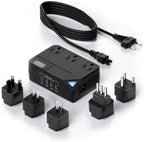 Universal 100V-220V Travel Converter，250W Voltage Converter with 2 USB and 2 USB-C Charging Ports and 3 AC Plugs for curlers, straighteners, Included Plugs are Type A, C, D, G, I, L