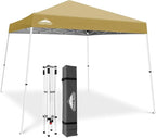 EAGLE PEAK 10x10 Slant Leg Pop-up Canopy Tent Easy One Person Setup Instant Outdoor Beach Canopy Folding Portable Sports Shelter 10x10 Base 8x8 Top (Beige)