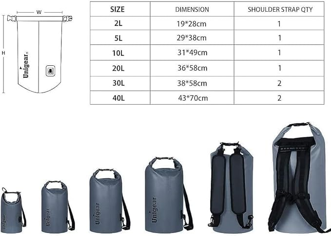 Unigear Dry Bag Waterproof, 2L/5L/10L/20L/30L/40L Floating and Lightweight Bags for Kayaking, Boating, Fishing, Swimming and Camping with Waterproof Phone Case