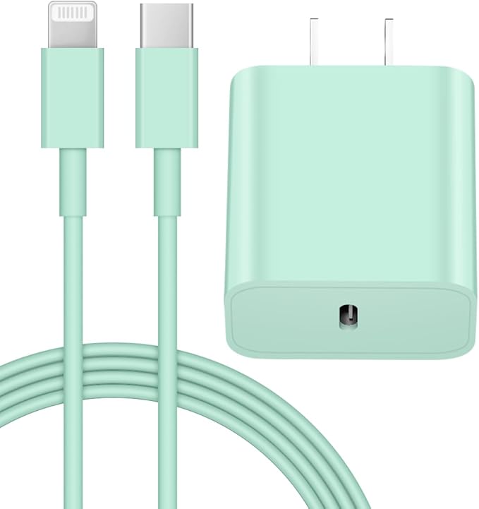 iPhone 14 13 12 Fast Charger 20W PD USB C Wall Charger with 6FT Fast Charging Cable for iPhone 14/14 Pro/14 Pro Max/14 Plus/13/12/11/Pro/Pro Max/Mini/Xs Max/X, iPad - Green