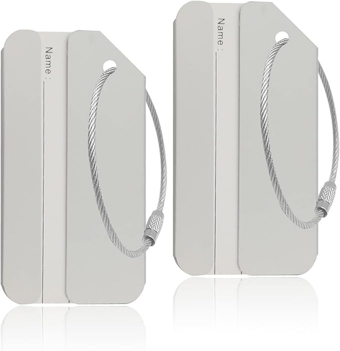 Aluminum Luggage Tags, Luggage Tag Holders for Travel Luggage Baggage Identifier by Ovener (2Pack Silver)