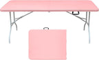 6 FT Folding Table with Carry Handle, Portable Fold-in-Half Plastic Table, Rectangle Foldable Table for Indoor/Outdoor Pink