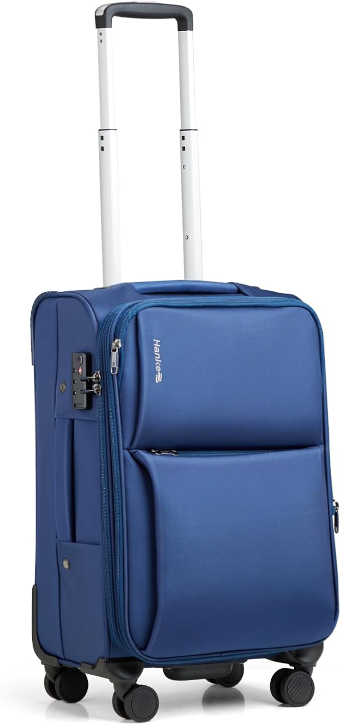 Hanke Softside Expandable 20 Inch Carry On Luggage with Wheels Airline Approved, TSA Luggage Lightweight Rolling Suitcases for Travel Carry On Bag(Blue)