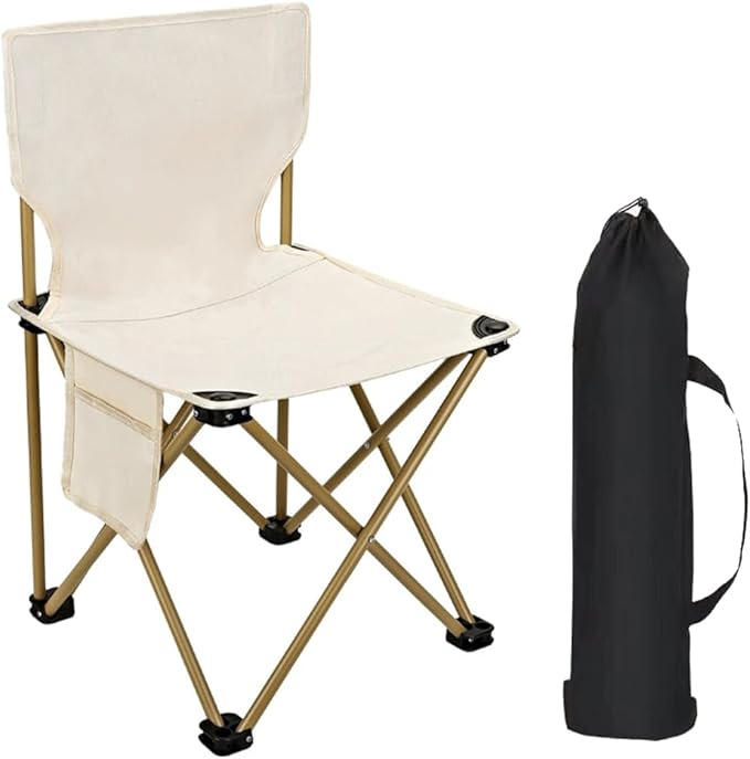 Folding Camping Chair for Small man, Portable Outdoor Backpacking Chair for Hiking, Picnic, Camping, Beach, Ultralight Compact Camping Chair with Carry Bag, 23"D x 14.2"W x 14.2"H (Beige)