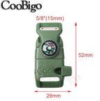 10Pack 5/8" Compass Whistle Buckle Plastic Paracord Bracelet Outdoor Camping Emergency Survival Travel Kits (MilitaryGreen)