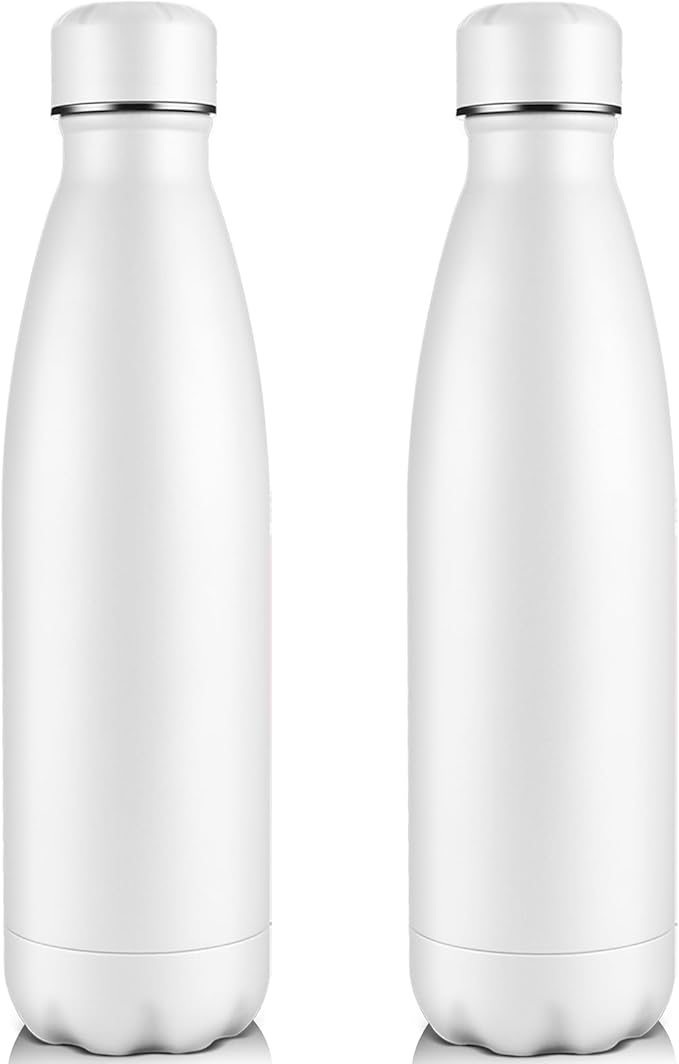 Volhoply 25oz Insulated Water Bottles 1/2/4 Pack, Double Wall Stainless Steel Vacuum Flask Keeps Cold & Hot, BPA Free Leakproof Bottle (White,2 Pack)
