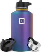 IRON °FLASK Camping & Hiking Hydration Flask with 3 Lids - Stainless Steel, Double Walled & Vacuum Insulated Water Bottle - Leak Proof & BPA Free (Aurora, Straw - 64 oz)