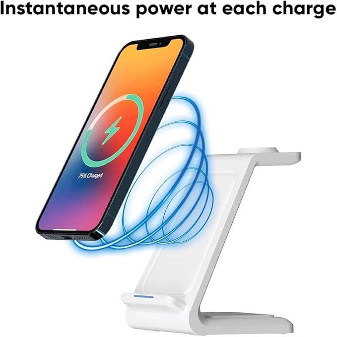 3-in-1 Magnetic Wireless Charger – Fast Charging Dock for iPhone, Apple Watch & AirPods – Foldable Stand with USB-C Cable (White)