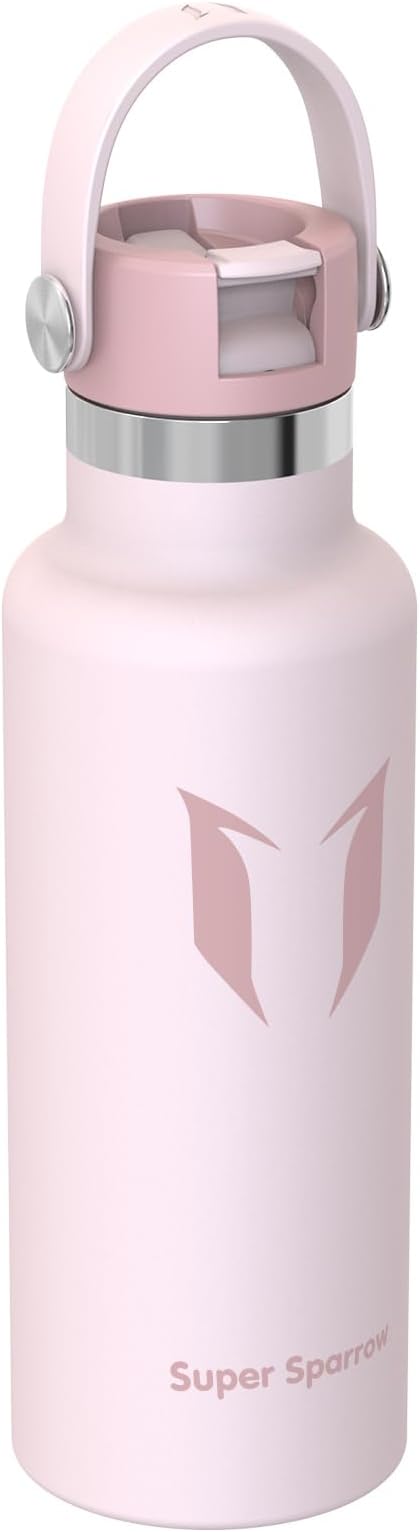 Super Sparrow Insulated Water Bottle - 17 Oz / 25 Oz / 32 Oz - Standard Mouth FlipFlow Flask - BPA Free, Leak Proof Drink Bottle- Ergonomic Straw Water Bottles for Work, Gym, Travel, Sports