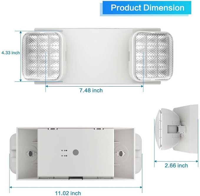 1 Pack LED Emergency Lighting Fixture with 2 LED Heads-Hardwired Adjustable White Commercial Emergency Lights with Battery Backup for Power Failure