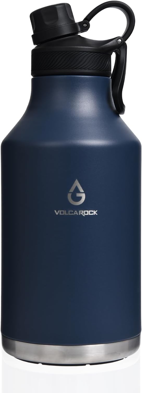 Insulated Water Bottle with Straw Lid Dustproof, 64 Oz Double Wall Stainless Steel Water Bottle for Hot and Cold Beverages, Leafproof BPA Free and Dishwasher Safe-64 Oz Navy Blue