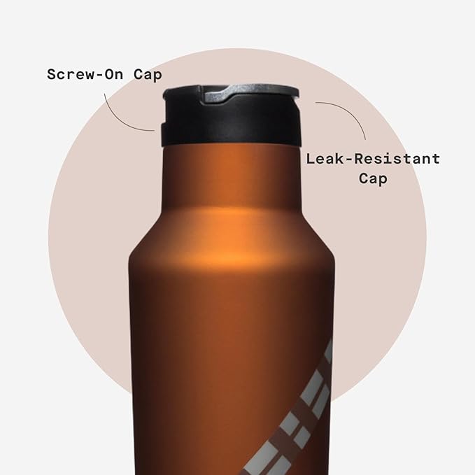 Corkcicle Star Wars Sport Canteen - Triple-Insulated Stainless Steel Water Bottle - Straw Cap & Folding Metal Handle - Summer Drinkware Gift - Keeps Drinks Ice Cold - Chewbacca - 20 oz
