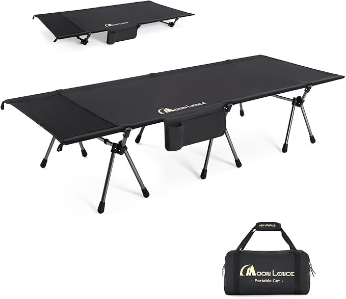 MOON LENCE Height Adjustable Camping Cot - Supports 330 lbs, Portable Folding Bed with Leg Extenders for Camping, Hiking, Sleeping, 1 Pack, Black