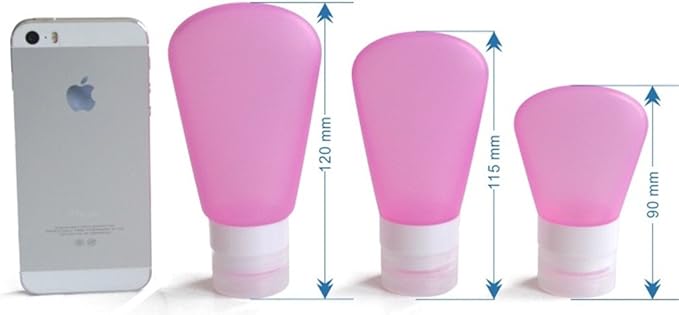 3 Pack Portable Food Grade Squeeze Silicone Liquid Travel Bottles For Shampoo, Conditioner, Lotion, Toiletries (3 OZ Pink + White + Blue)