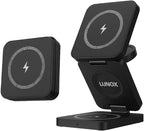 LUNOX 3-in-1 Wireless Charger for iPhone - Apple Watch & AirPods - Foldable Magnetic Fast Charging Dock - Black - White