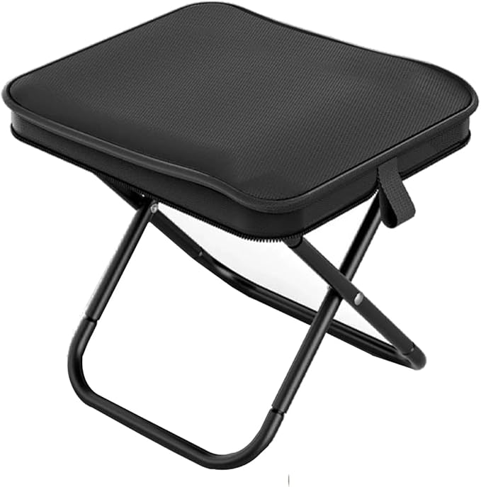 Portable Stool, 13 Inch Small Folding Stool for Adults, Ultralight Black Camping Stools for Hiking and Fishing, Hold Up to 265 LBS