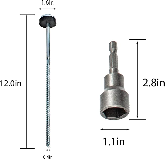 15 Pcs Drillable Tent Stakes 12" | Hex Pegs | Heavy Duty Metal Tent Anchors & Camping Spikes with 17MM Hex Drill Adapter and Storage Bag