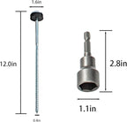 15 Pcs Drillable Tent Stakes 12" | Hex Pegs | Heavy Duty Metal Tent Anchors & Camping Spikes with 17MM Hex Drill Adapter and Storage Bag
