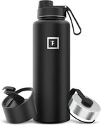 IRON °FLASK Camping & Hiking Hydration Flask with 3 Lids - Stainless Steel, Double Walled & Vacuum Insulated Water Bottle - Leak Proof & BPA Free (Midnight Black, Spout - 40 oz)
