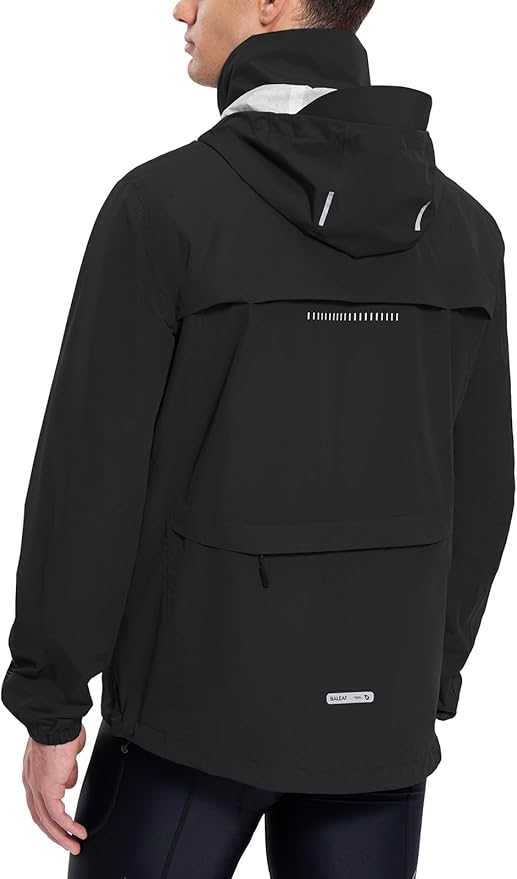 baleaf Men's Rain Jacket Waterproof Windbreaker Raincoat Running Cycling Hiking Gear Hood Lightweight Reflective Packable
