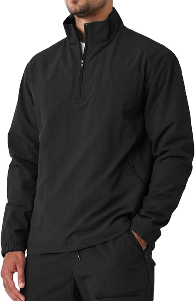 Men's Casual Quarter Zip Pullover Golf Windbreakers Athletic Lightweight Jacket Hiking Running Sweatshirt with Pockets