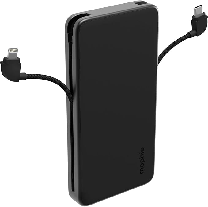 Mophie Powerstation Plus 10,000mAh Power Bank - Has Integrated USB-C and Lightning Cables, Fast Charging for Smartphones, Tablets, and iPhones