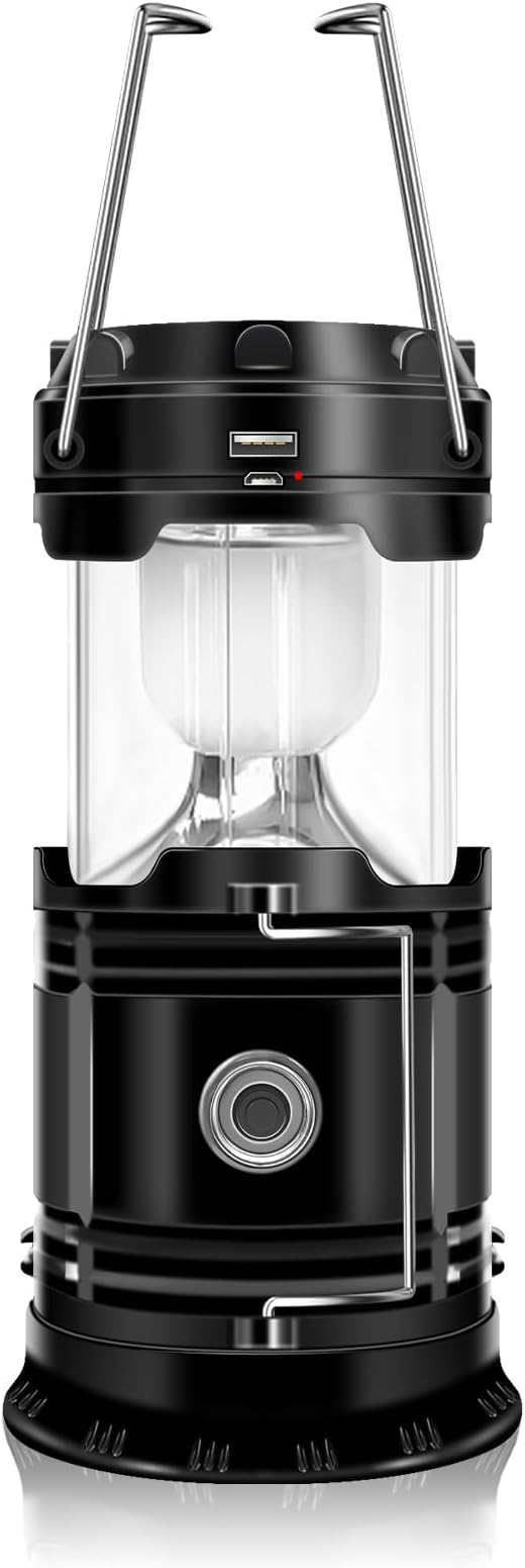DIBMS Solar Camping Lantern, Collapsible LED Solar USB Rechargeable Lantern Flashlight Emergency Hanging Lights for Camping Hurricanes Power Outages Indoor Outdoor