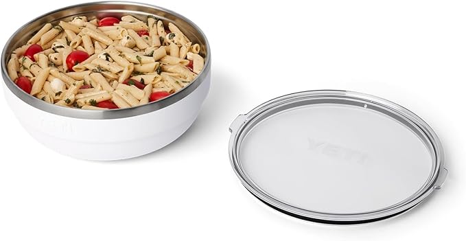 YETI Rambler Low Bowl, Vacuum Insulated, Stackable and Nestable Stainless Steel Bowl with Lid, 3.6 Quart, White