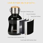 YOHKOH Mini Vacuum Insulated Water Bottle With Bamboo Lid - Stainless Steel Thermos Water Bottle for Women Girls Kids, Metal Sports Hot and Cold Water Bottle Leak-Proof BPA-Free (6.4oz,Black)