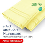 Pillowcases - Ultra Soft Hotel Quality Pillowcase Covers - Comfy, Cozy & Wrinkle Free - Shrinkage and Fade Resistant - Machine Washable Pillow Protectors - (Queen, Yellow, 4 Piece Set)