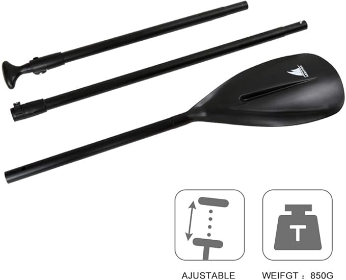 SUP Paddle - 3-Piece Adjustable Aluminium SUP Paddle with Glass Fiber Blade for Surfing, Floating, Water Sports