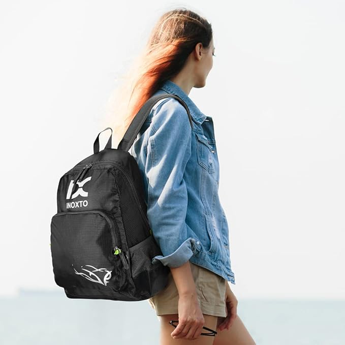 INOXTO 20L Lightweight Hiking Backpack Small Foldable Hiking Daypack for Outdoor Hiking Travel Camping (Black)