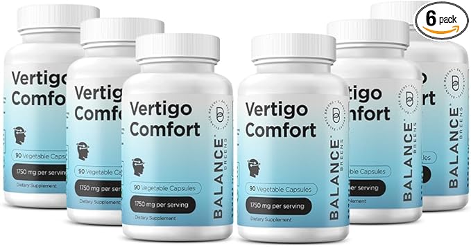 Vertigo Relief Supplement 1750mg, 90 Capsules - Natural Support for Motion Sickness, Dizziness, Tinnitus, Migraines, Inner Ear Balance (Pack of 6)