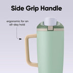 Owala FreeSip Tumbler Insulated Stainless Steel Water Bottle with Built-in Straw and Side Handle, For Travel, Work, School, and Sports, 40oz, BPA Free, Leak Proof, Eucalyptus