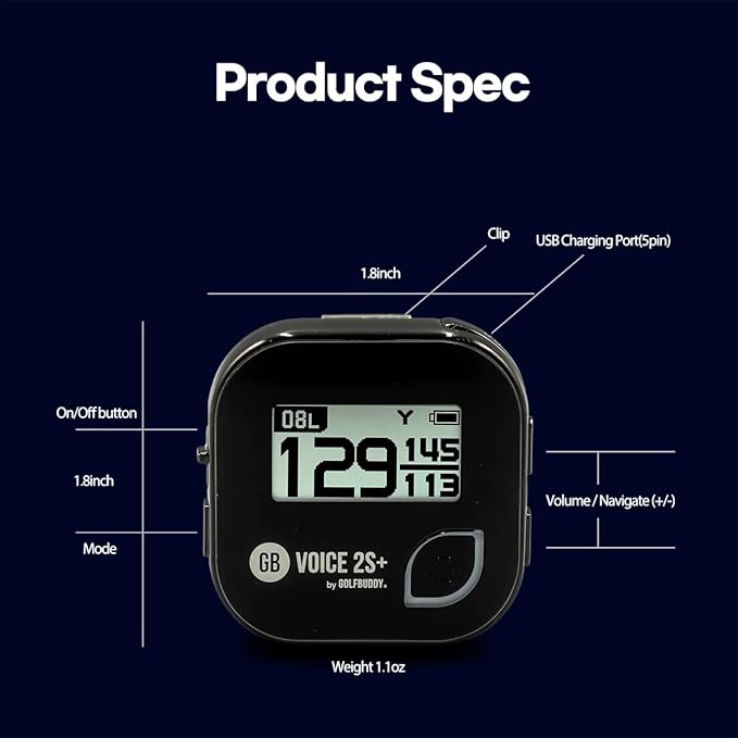 GolfBuddy Voice 2S+ Talking GPS Rangefinder Bundle with Official GolfBuddy Wristband Black – Audio Distance to Front/Center/Back, 18-Hour Battery, Preloaded Courses, Wearable Golf GPS Watch Conversion