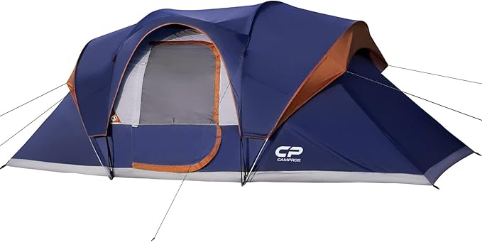 CAMPROS CP Camping Tent 10 Person Family Cabin Tent, 2 Room Water Resistant Waterproof Tent with Top Rainfly, 4 Large Mesh Windows, Double Layer, Easy Set Up, Portable with Carry Bag, 16ft x 9ft x72in