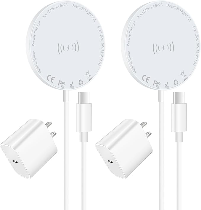 [Apple MFi Certified] Magnetic Wireless Charger Apple MagSafe Charger 6FT Fast Wireless Charging Pad 15W Magnetic Charger for iPhone 17 16 15 14 13 12 11 Pro Max Plus/AirPods 2 3 4 Pro 2 3 [2 Pack]