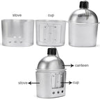 Canteen Cup Stove Pouch Kit Military Canteen with Cup for Outdoor Camping Survival Hiking Backpacking