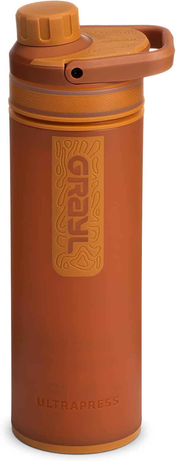 GRAYL UltraPress Water Purifier & Filter Bottle for Hiking, Backpacking, and Travel (Mojave Redrock)