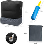 Travel Foot Rest Pillow, Portable Inflatable with Double Hand Pump Adjustable Three Layers Height Pillow for Foot Rest on Airplanes,Cars,Buses,Trains,Office Kids to Sleep on Long Flights (Black 1)