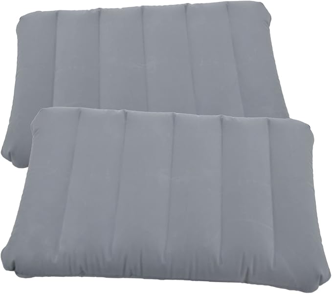 2 Pack Ultralight Inflatable Camping Pillow Squared Flocked Fabric Air Pillow for Beach Hiking,Camping,Traveling,Napping,Desk Rest,Neck Lumbar Support Grey