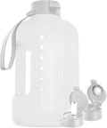 AQUAFIT 1 Gallon Water Bottle with Time Marker - Straw & Chug Lid - BPA Free Gym Water Bottle with Straw - Big Gallon Jug (Frosty, 128 oz - 2 Lids)