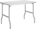 VEVOR 48 x 30 Inch Folding Commercial Prep Table Commercial Worktable Workstation, Heavy-Duty Stainless Steel Folding Table with 220 lbs Load, Silver Stainless Steel Kitchen Island，Kitchen Work Table