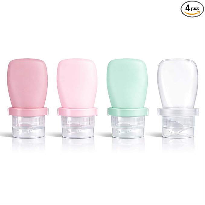 2 oz Travel Bottles, Leakproof Silicone Squeeze Bottle Mini Travel Size Container for Toiletries Lotion Shampoo and Conditioner Liquid Salad Dressing to go Condiment, TSA Approved, 4 Pack