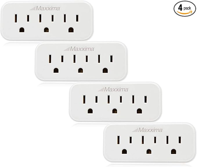 Maxxima 3 Grounded Multi Outlet Adapter Wall Plug - Outlet Extender Wall Tap, Turns 1 Outlet into 3, Indoor 3 Way Plug Splitter - White - 4 Pack