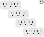 Maxxima 3 Grounded Multi Outlet Adapter Wall Plug - Outlet Extender Wall Tap, Turns 1 Outlet into 3, Indoor 3 Way Plug Splitter - White - 4 Pack
